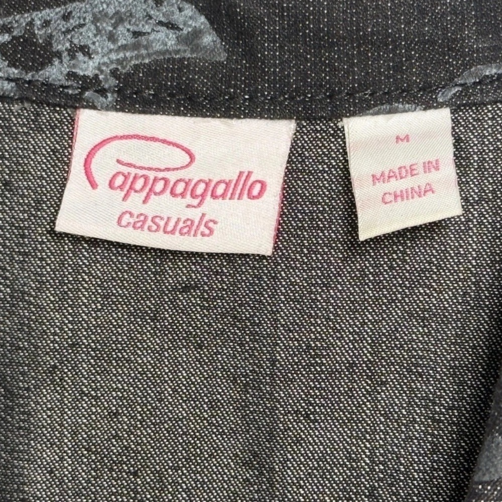 Women's Black Denim Gray Floral Button Front Jacket Coat Size Med M Pappagallo - Picture 3 of 7